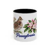 Pennsylvania State Bird and Flower Mug, Watercolor Botanical Coffee Cup, Nature Lover Gift, 11oz 15oz Accent Mug — 11oz / Black — front