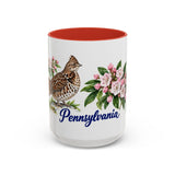 Pennsylvania State Bird and Flower Mug, Watercolor Botanical Coffee Cup, Nature Lover Gift, 11oz 15oz Accent Mug — 15oz / Red — front
