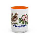 Pennsylvania State Bird and Flower Mug, Watercolor Botanical Coffee Cup, Nature Lover Gift, 11oz 15oz Accent Mug — 15oz / Orange — front