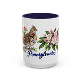 Pennsylvania State Bird and Flower Mug, Watercolor Botanical Coffee Cup, Nature Lover Gift, 11oz 15oz Accent Mug — 15oz / Navy — front