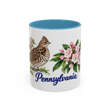 Pennsylvania State Bird and Flower Mug, Watercolor Botanical Coffee Cup, Nature Lover Gift, 11oz 15oz Accent Mug — 11oz / Light Blue — front