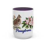 Pennsylvania State Bird and Flower Mug, Watercolor Botanical Coffee Cup, Nature Lover Gift, 11oz 15oz Accent Mug — 15oz / Purple — front