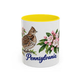Pennsylvania State Bird and Flower Mug, Watercolor Botanical Coffee Cup, Nature Lover Gift, 11oz 15oz Accent Mug — 11oz / Yellow — front