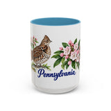 Pennsylvania State Bird and Flower Mug, Watercolor Botanical Coffee Cup, Nature Lover Gift, 11oz 15oz Accent Mug — 15oz / Light Blue — front