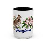 Pennsylvania State Bird and Flower Mug, Watercolor Botanical Coffee Cup, Nature Lover Gift, 11oz 15oz Accent Mug — 15oz / Black — front
