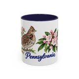 Pennsylvania State Bird and Flower Mug, Watercolor Botanical Coffee Cup, Nature Lover Gift, 11oz 15oz Accent Mug — 11oz / Navy — front