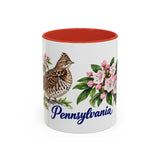 Pennsylvania State Bird and Flower Mug, Watercolor Botanical Coffee Cup, Nature Lover Gift, 11oz 15oz Accent Mug — 11oz / Red — front