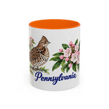 Pennsylvania State Bird and Flower Mug, Watercolor Botanical Coffee Cup, Nature Lover Gift, 11oz 15oz Accent Mug — 11oz / Orange — front