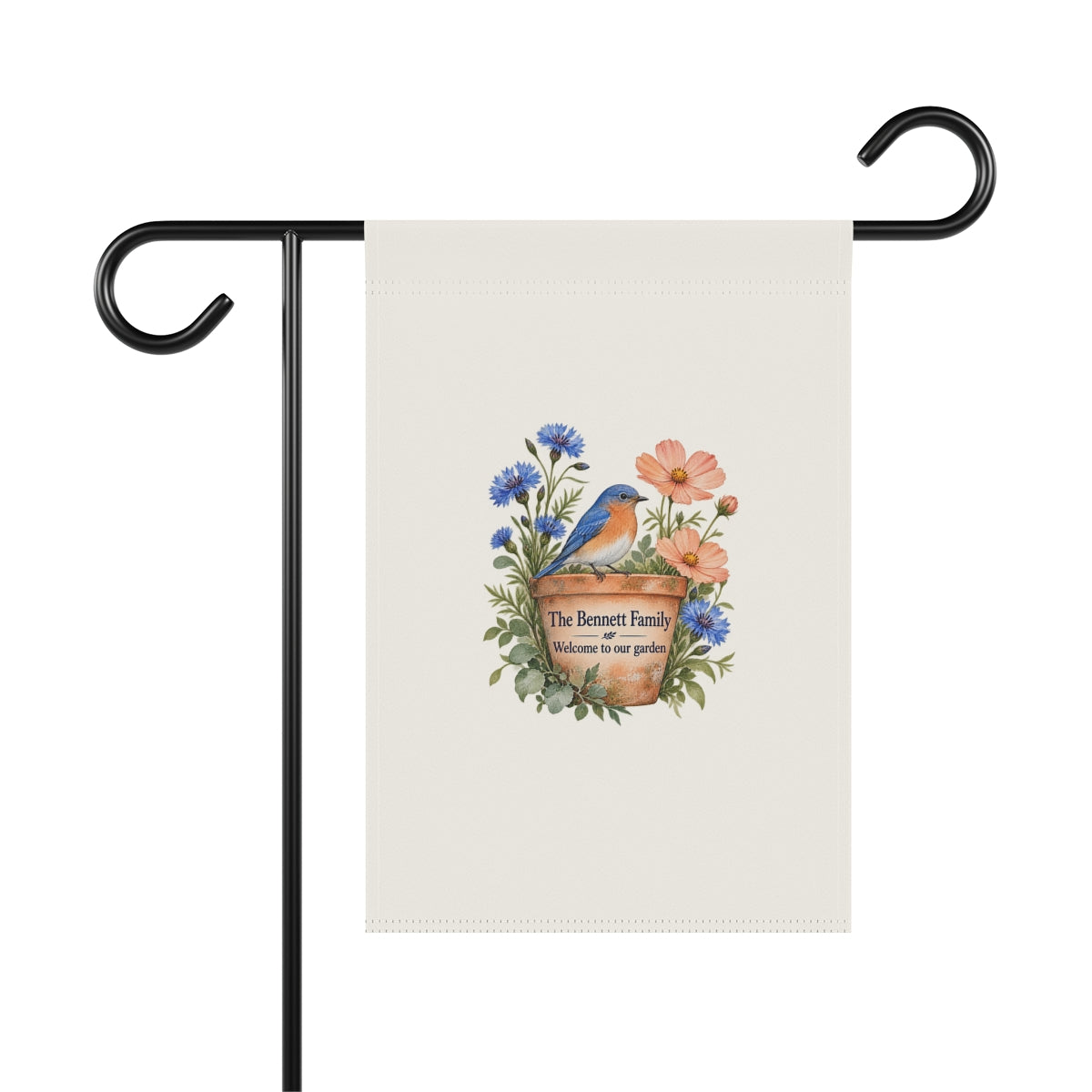 Personalized Bluebird Garden Family Name Banner — 12 × 18 — 12'' × 18'' — personalized example, official product view 1