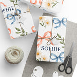 Personalized Bows & Daisies Name Wrapping Paper — 30 x 36 in — 30" x 36" / Matte — personalized example, official product view 3