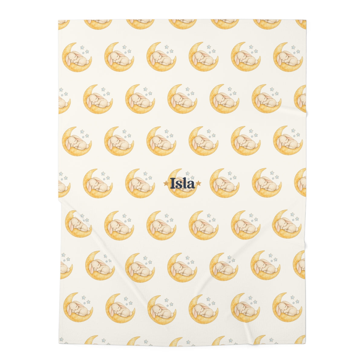 Personalized Bunny Moon Baby Name Jersey Blanket — 30" × 40" / White — personalized example, official product view 1