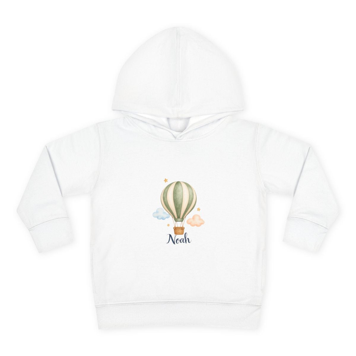 Personalized Cloud Balloon Name Toddler Fleece Hoodie — White / 4T, White / 5-6T, White / 2T — personalized example, official product view 1