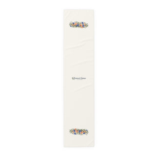 Personalized Cornflower & Cosmos Names Date Table Runner — 16" × 72" / Polyester — personalized example, official product view 1