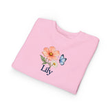 Personalized Cosmos Butterfly Name Toddler Sweatshirt — 2T / Pink, 3T / Pink, 4T / Pink, 5/6 Years / Pink, 7T / Pink — personalized example, official product view 11