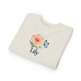 Personalized Cosmos Butterfly Name Toddler Sweatshirt — 2T / Natural Heather, 3T / Natural Heather, 4T / Natural Heather, 5/6 Years / Natural Heather, 7T / Natural Heather — personalized example, official product view 3
