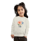 Personalized Cosmos Butterfly Name Toddler Sweatshirt — 2T / Natural Heather, 3T / Natural Heather, 4T / Natural Heather, 5/6 Years / Natural Heather, 7T / Natural Heather — personalized example, official product view 6
