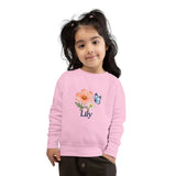 Personalized Cosmos Butterfly Name Toddler Sweatshirt — 2T / Pink, 3T / Pink, 4T / Pink, 5/6 Years / Pink, 7T / Pink — personalized example, official product view 14