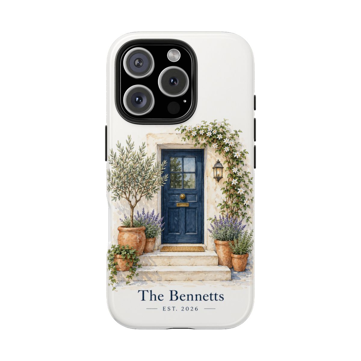 Personalized Cottage Door Family Name Tough Phone Case — iPhone 16 Pro — personalized example, official product view 1