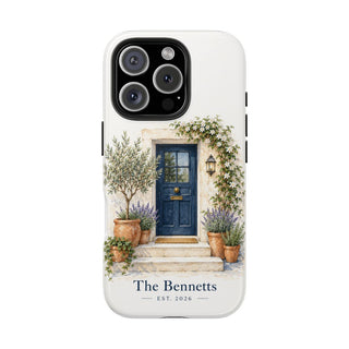Personalized Cottage Door Family Name Tough Phone Case — iPhone 16 Pro — personalized example, official product view 1