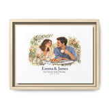 Personalized Couple Watercolor Memory Framed Canvas — Photo, Names & Date — 12" x 9" (Horizontal) / Natural / 1.25" — personalized example, official product view 5