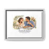 Personalized Couple Watercolor Memory Framed Canvas — Photo, Names & Date — 12" x 9" (Horizontal) / White / 1.25" — personalized example, official product view 13