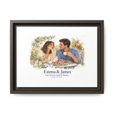 Personalized Couple Watercolor Memory Framed Canvas — Photo, Names & Date — 12" x 9" (Horizontal) / Espresso / 1.25" — personalized example, official product view 1