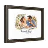 Personalized Couple Watercolor Memory Framed Canvas — Photo, Names & Date — 12" x 9" (Horizontal) / Espresso / 1.25" — personalized example, official product view 2