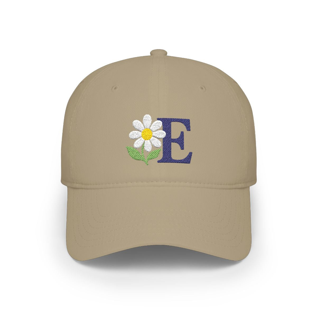 Personalized Daisy Initial Low Profile Embroidered Cap — Khaki / One size — personalized example, official product view 1