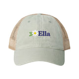 Personalized Daisy Name Washed Mesh Back Cap — One size / Sage / Polka Dots — personalized example, official product view 3