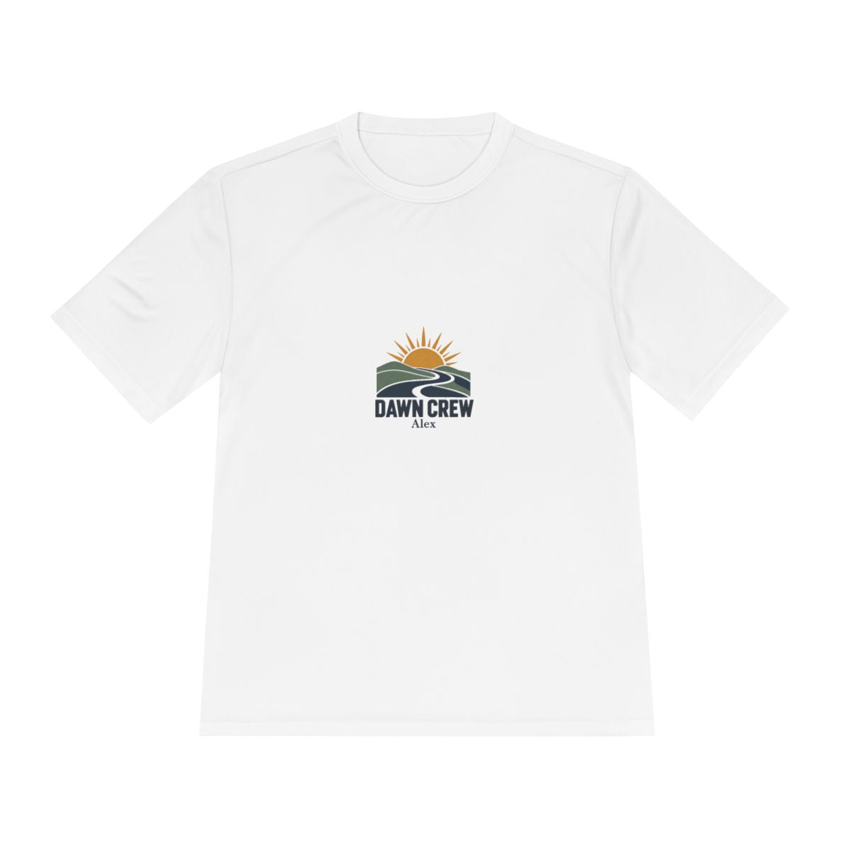 Personalized Dawn Crew Team & Name Moisture Wicking Tee — White / M, White / XL, White / L, White / S, White / 2XL — personalized example, official product view 1