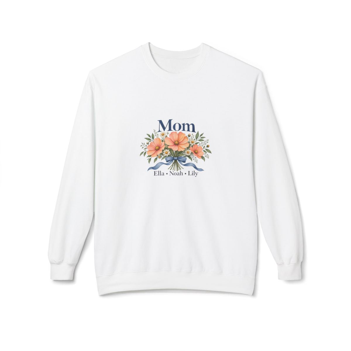 Personalized Family Bouquet Title & Names Fleece Sweatshirt — White / 2XL, White / M, White / L, White / S, White / XL — personalized example, official product view 1