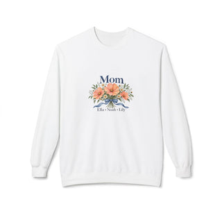 Personalized Family Bouquet Title & Names Fleece Sweatshirt — White / 2XL, White / M, White / L, White / S, White / XL — personalized example, official product view 1