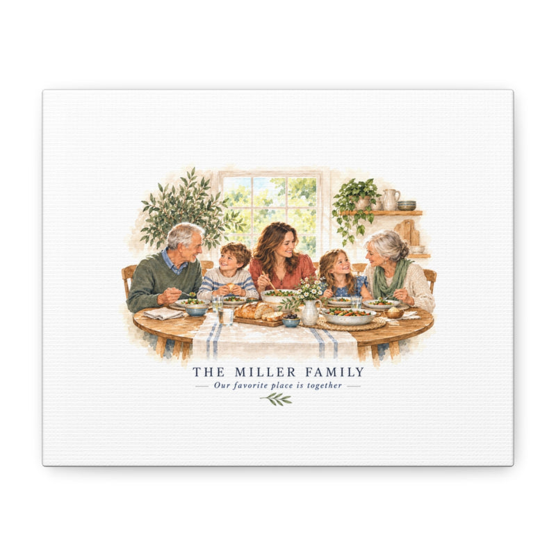 Personalized Family Dinner Portrait Canvas — Your Photo & Family Name — 10" x 8" (Horizontal) / 1.25" — personalized example, official product view 1
