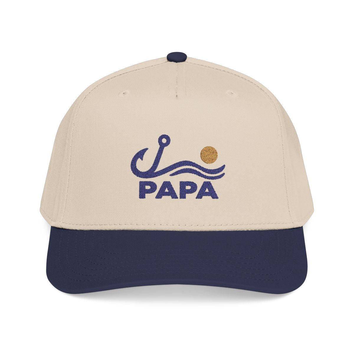 Personalized Fishing Title Embroidered Mid Profile Cap — One size / Navy / Natural — personalized example, official product view 1