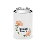 Personalized Here’s to Us Floral Wedding Can Cooler — Names & Date — Regular Can — personalized example, official product view 3