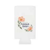 Personalized Here’s to Us Floral Wedding Can Cooler — Names & Date — Slim Can — personalized example, official product view 11
