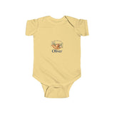 Personalized Little Acorn Baby Name Bodysuit — Woodland Gift — Butter / 12M, Butter / 24M, Butter / 6M, Butter / 18M — personalized example, official product view 4