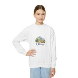 Personalized Little Explorer Name Youth Crewneck Sweatshirt — White / S, White / XL, White / L, White / XS, White / M — personalized example, official product view 5