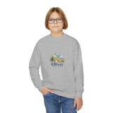 Personalized Little Explorer Name Youth Crewneck Sweatshirt — Sport Grey / XL, Sport Grey / M, Sport Grey / S, Sport Grey / L, Sport Grey / XS — personalized example, official product view 12