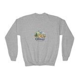 Personalized Little Explorer Name Youth Crewneck Sweatshirt — Sport Grey / XL, Sport Grey / M, Sport Grey / S, Sport Grey / L, Sport Grey / XS — personalized example, official product view 10