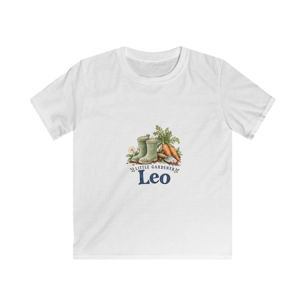 Personalized Little Gardener Name Kids Cotton T-Shirt — White / XL, White / L, White / S, White / XS, White / M — personalized example, official product view 1