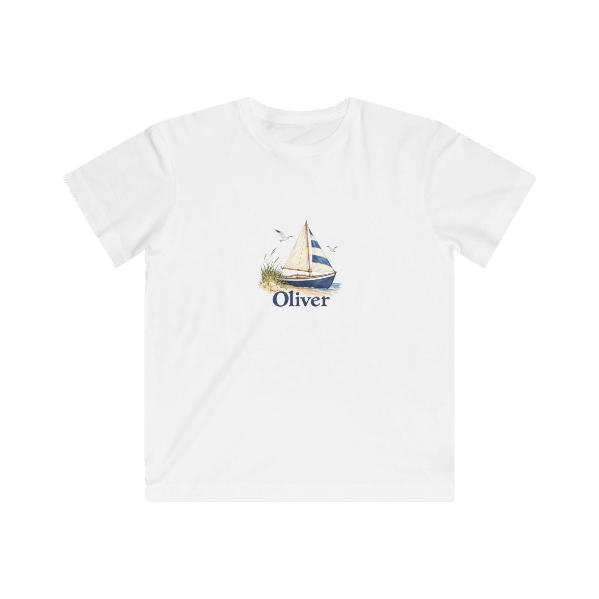 Personalized Little Sailboat Name Kids Jersey Tee — White / XL, White / S, White / XS, White / L, White / M — personalized example, official product view 1