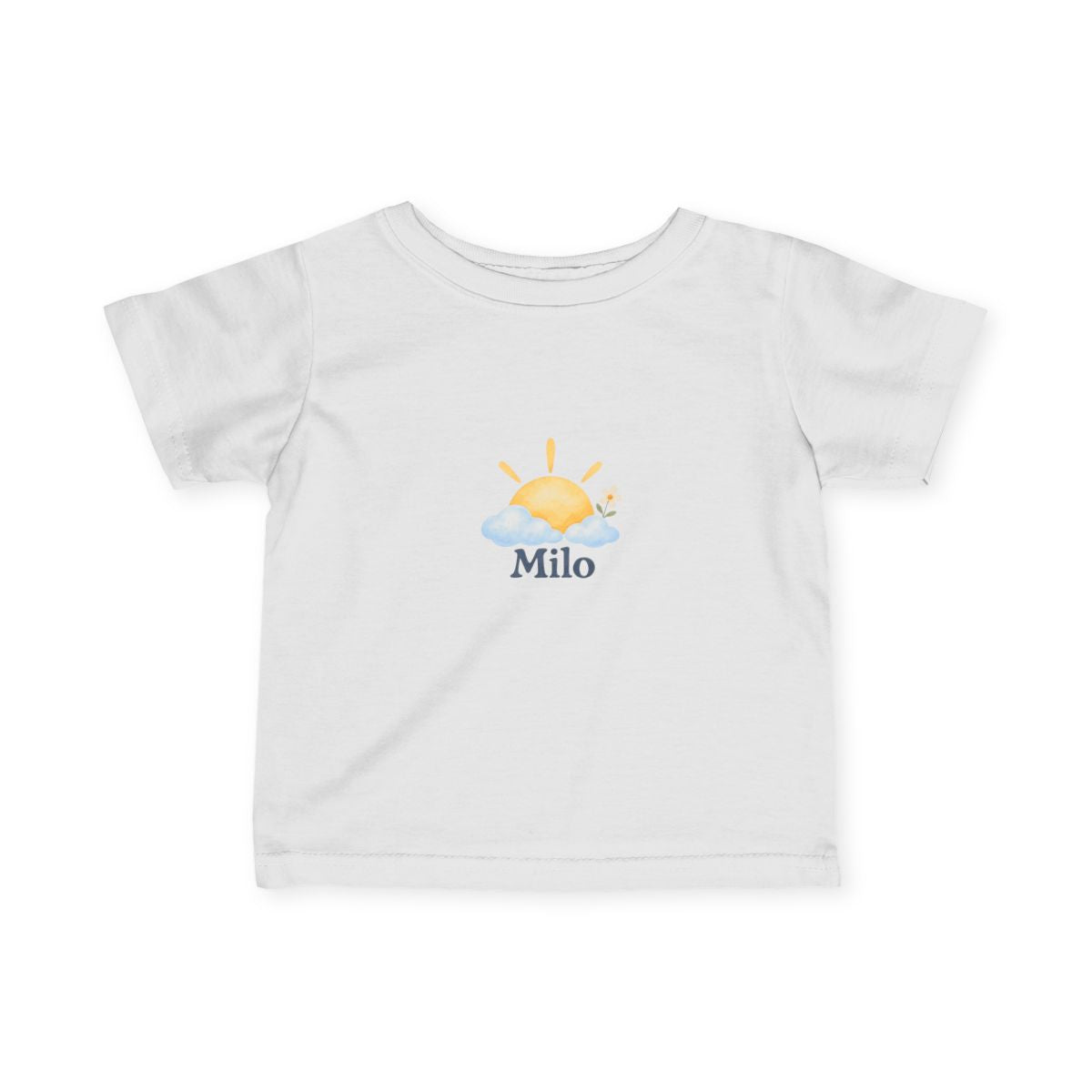 Personalized Little Sunshine Baby Name Fine Jersey Tee — White / 6M, White / 12M, White / 18M, White / 24M — personalized example, official product view 1
