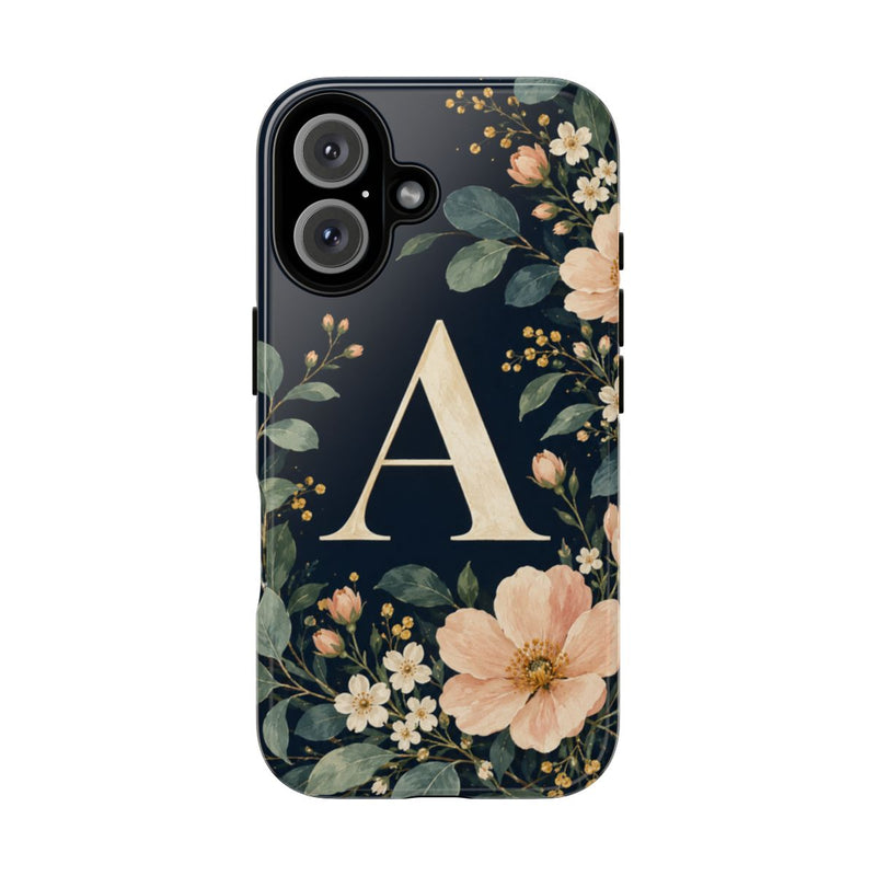 Personalized Midnight Garden Initial Tough Phone Case — iPhone 16 Series — iPhone 16 / Glossy — personalized example, official product view 9