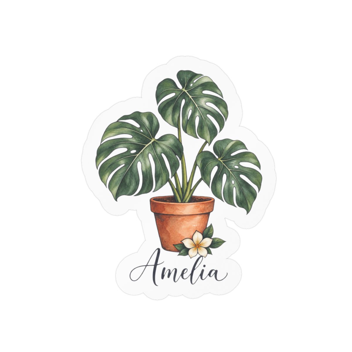 Personalized Monstera Plant Name Vinyl Decal — Satin 3 × 4 — 3" x 4" / Kiss-Cut / Satin — personalized example, official product view 1