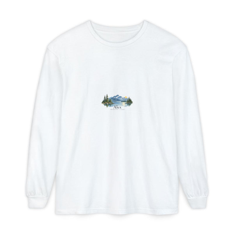 Personalized Morning Light Lake Long Sleeve Tee — Custom Name — White / S, White / L, White / M, White / XL, White / 2XL — personalized example, official product view 1