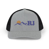 Personalized Mountain Sunrise Initials Embroidered Trucker Cap — One size / Heather Grey / Black — personalized example, official product view 7