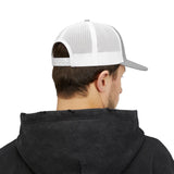 Personalized Mountain Sunrise Initials Embroidered Trucker Cap — One size / Heather Grey / White — personalized example, official product view 4