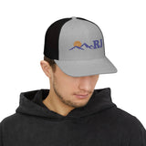 Personalized Mountain Sunrise Initials Embroidered Trucker Cap — One size / Heather Grey / Black — personalized example, official product view 9