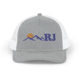 Personalized Mountain Sunrise Initials Embroidered Trucker Cap — One size / Heather Grey / White — personalized example, official product view 1